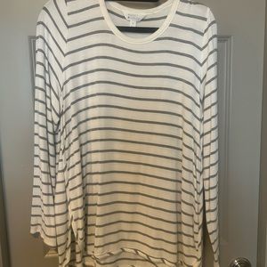 White and grey long sleeve striped shirt